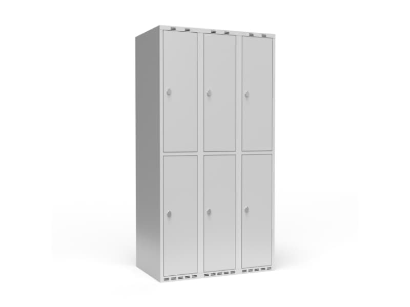 Garderob 3x400 mm Lutande tak 2 fack på höjden Ljusgrå dörr Cylinderlås