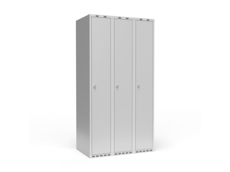 Garderob 3x400 mm Lutande tak 1 fack på höjden Röd dörr Cylinderlås