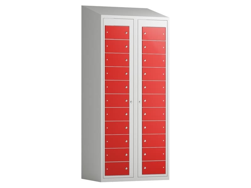 Tøjudleveringsskab 2x11 rum med lige tag og antracit døre med greb f/hængelås