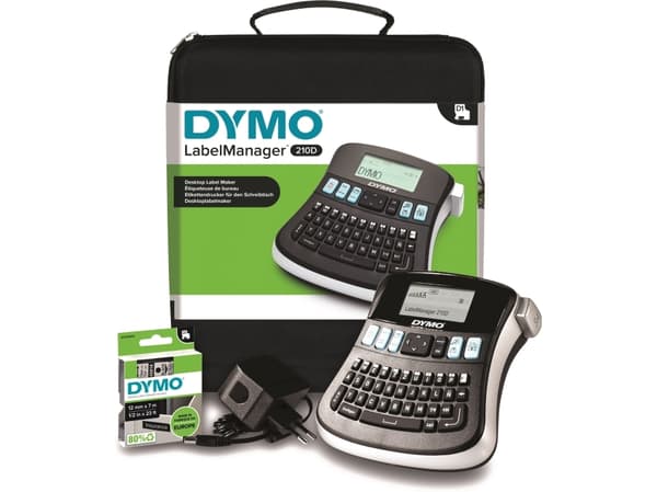 Tarratulostin Dymo LabelManager 210D kitcase, setti, jossa tulostin, tekstiteippi ja laukku musta, Harmaa