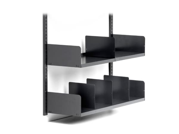 Bookend Right Metallgrått för L- och T-stolpar och väggskenor.