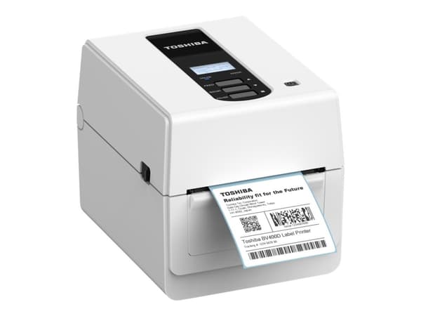 Toshiba TEC BV410D - Etikettskrivare - direkt termisk - Rulle (11,8 cm) - 203 dpi - upp till 177.8 mm/sek - USB 2.0, LAN - vit
