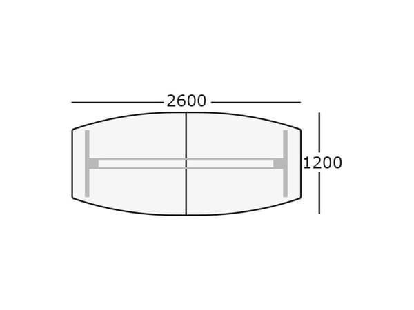 Hæve-sænkbart mødebord DNA, Bøg 2000x1200 mm bådformet, Sort understel