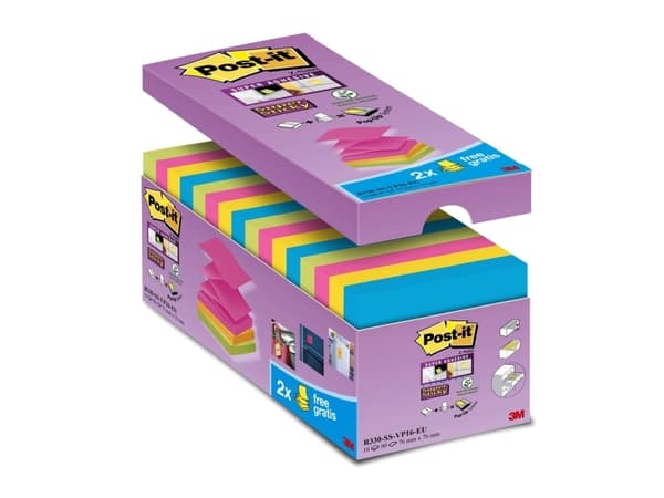 Post-It 7100234249, Torg, Blå, Grön, Rosa, Gul, papper, 76 mm, 76 mm, 90 ark