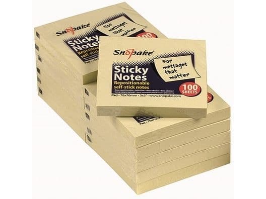 Snopake SELF-ADHESIVE NOTES 76X76 YELLOW 100S 12128