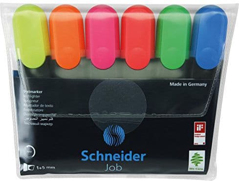 Schneider Schreibgeräte Job, 6 stykker, Blå, Grønn, Oransje, Rosa, Rød, Gult, Sort, Flerfarget, Sort, Plast, 1 mm
