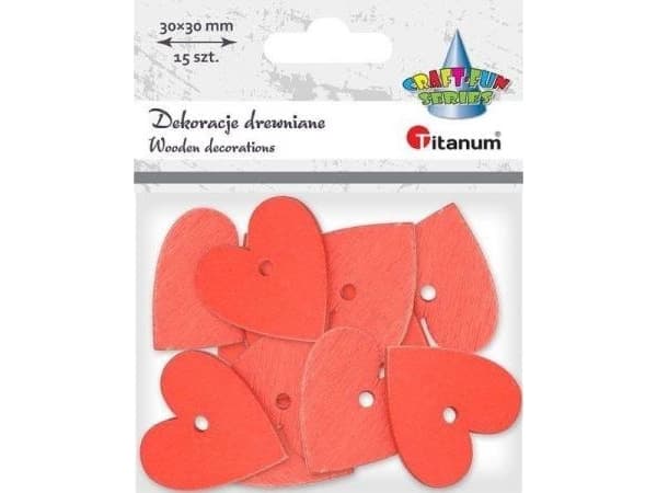 Titanum Wooden red hearts 30x30mm 15pcs