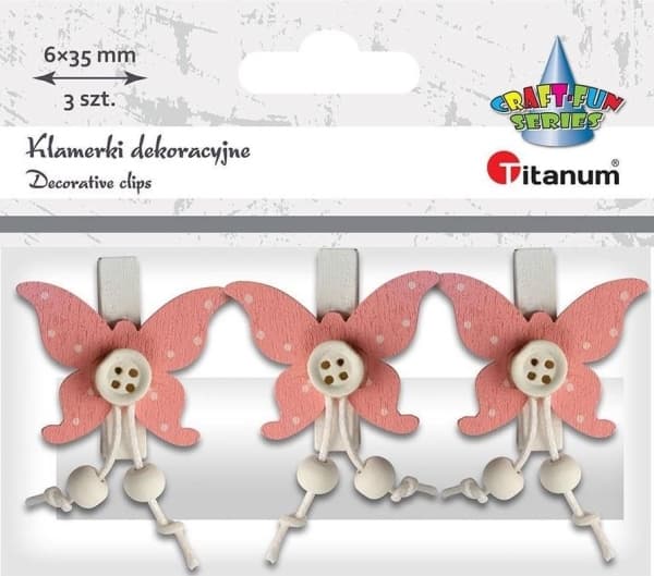 Titanum Puinen koriste Perhonen pyykkipinssi 3kpl