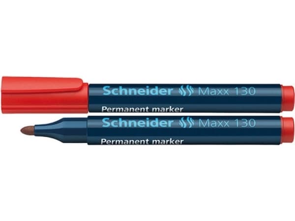 Schneider Schreibgeräte Maxx 130, röd, projektilspets, svart, röd, 1 mm, 3 mm, kartong, glas, metall, papper, plast, trä