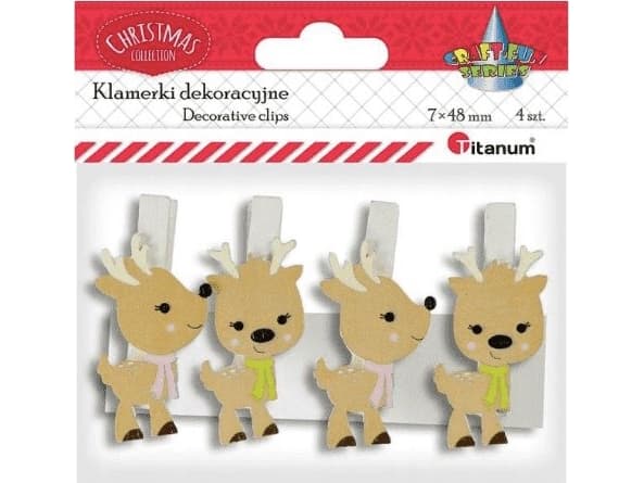 Titanum Klamerki drewniane med reinsdyrdekor 4 stk
