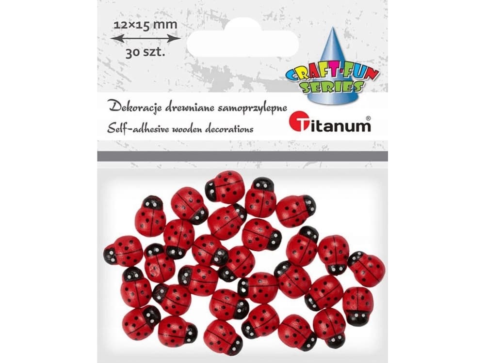 Titanum Wooden ladybugs self-adhesive 3D 12x15mm 30pcs