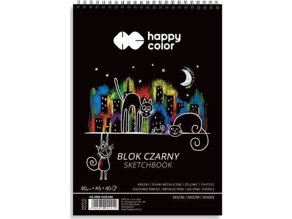 Happy Color Block A5/40K black Cats 80g spiral HAPPY COLOR