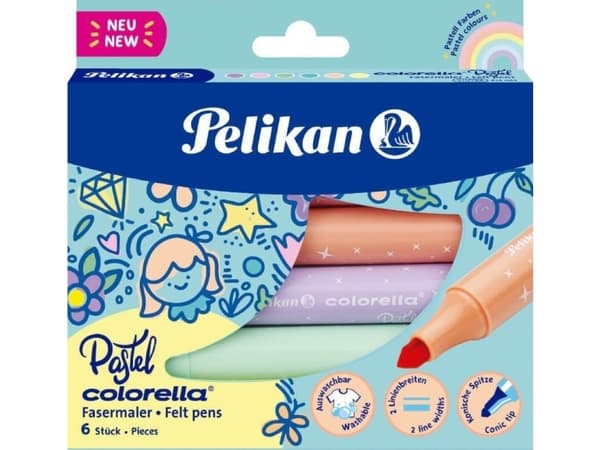 Pelikan Colorella Pastell, 6 farger, Flerfarget, Pastell, Projektil spiss, 1 mm, 3 mm, Flerfarget