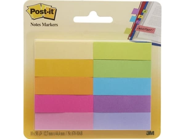 Post-it 670-10AB - Sidmarkerare - 12.7 x 47.6 mm - 500 ark (5 x 100) - sorterade ljusa färger
