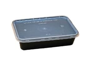 Plastbakke Nudelbakke 500ml L175xB120xH40mm sort med låg til microovn,250 stk/krt