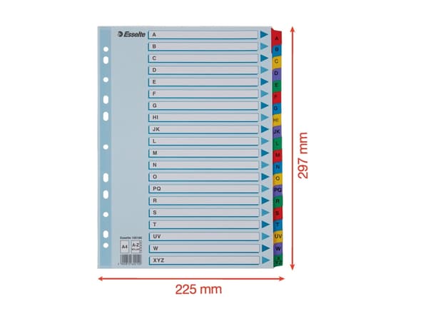 Esselte Carton Index, A4, 225 mm, 4 mm, 297 mm, 225 g, 1 kpl