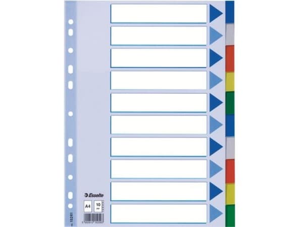Esselte 15261, Blank faneindeks, Polypropylen (PP), Flerfarget, A4, 2, 4, 6, 225 mm