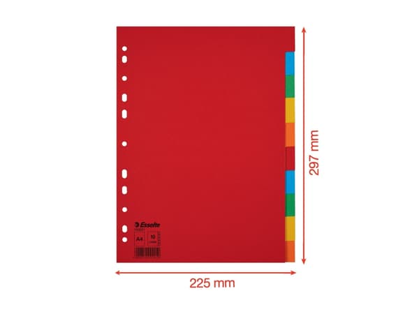 Esselte Multicoloured Card Dividers, Monivärinen, A4, 225 mm, 3 mm, 297 mm, 115 g