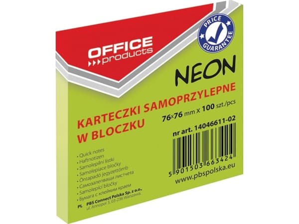 Office Products NOTES SAMOPRZYLEPNY OFFICE PRODUCTS 76X76MM NEON ZIELONY