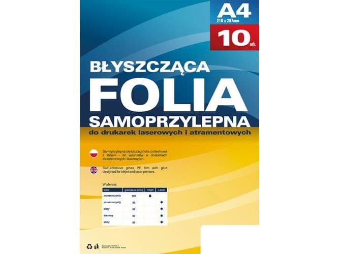 Argo Glossy polyester film with A4 adhesive, 10 pcs (434020)