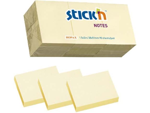 Stickn NOTES SAMOP.STICK N 38X50MM 12 PCS YELLOW ADHESIVE NOTES 21530 - 21530