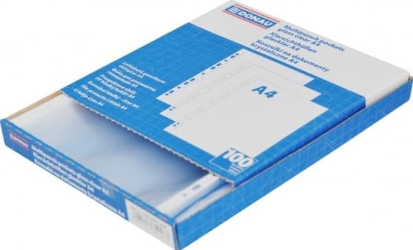 DONAU Asiakirjahylsyt DONAU, PP, A4, kristalli, 45 mikronia, 100 kpl, laatikossa