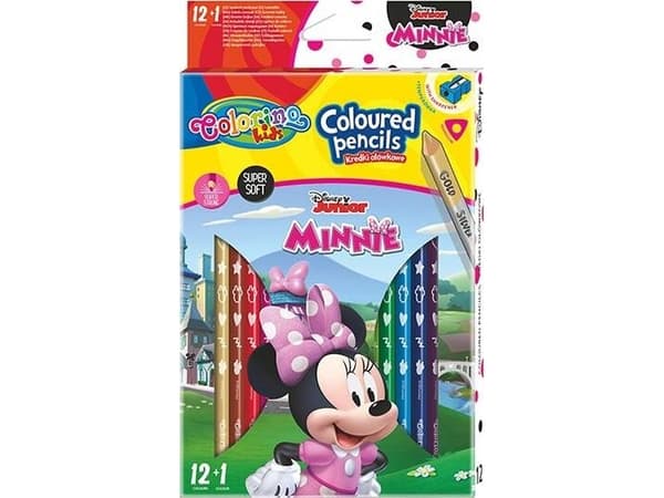 Triangular pencil crayons 12 pieces 13 colors + sharpener Colorino Kids Minnie