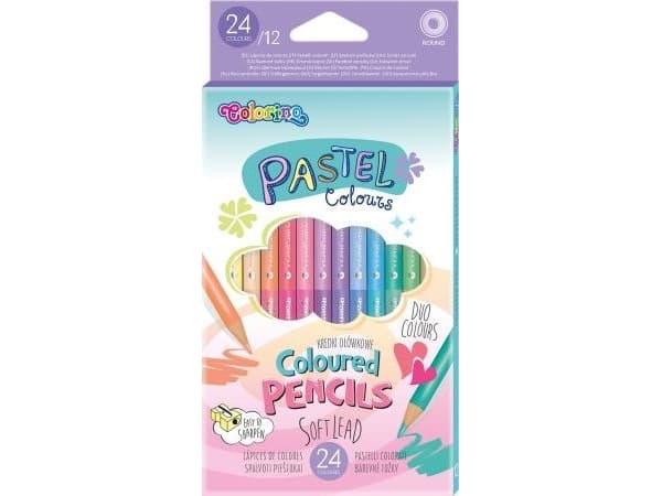 Two-color round pencil crayons 12 pieces 24 colors pastel Colorino Kids