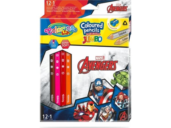 Patio Triangulära blyertskritor JUMBO 12 delar 13 färger + vässare Colorino Kids Avengers