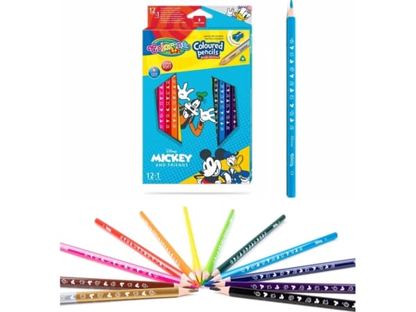 Patio Triangulära pennor 12 stycken 13 färger + vässare Colorino Kids Mickey