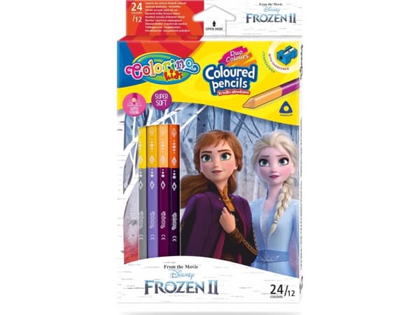 Patio Triangulära färgkritor 12 delar 24 färger + vässare Colorino Kids Frozen