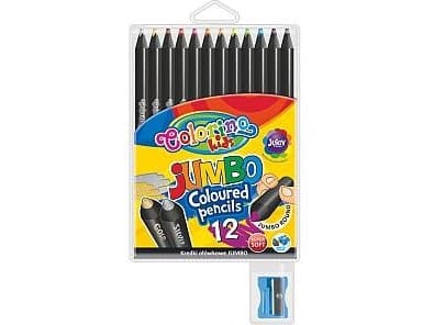 Crayons 12col black wood JUMBO in case COLORINO