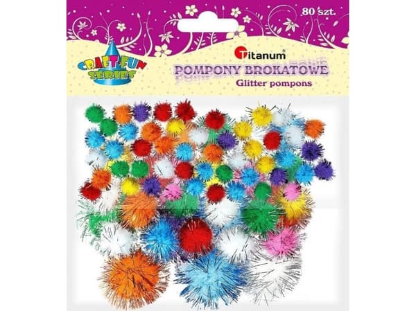 Titanium Glitter pomponger blanding 80 stk.