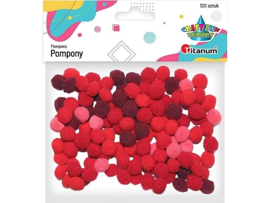 Titanium Polyester pompoms 10mm red 120pcs.