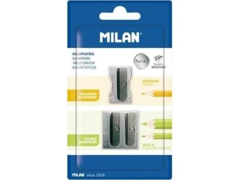 Milan Aluminum pencil sharpeners Milan single and double 2 pcs. On a blister