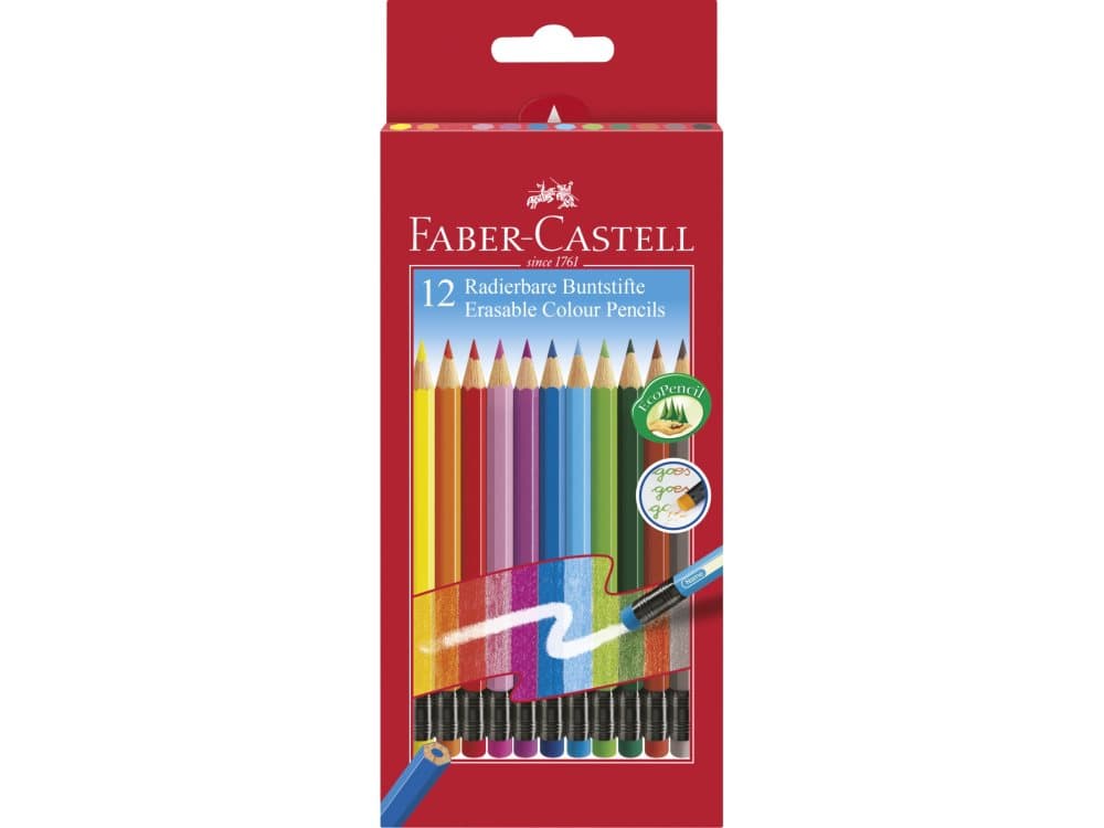 Farveblyant Faber-Castell Red Line 12 stk. ass. farver med viskelæder