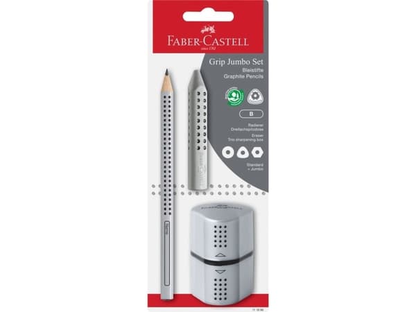Blyant Faber-Castell Jumbo Grip Trio - inkl. blyantsspidser og viskelæder