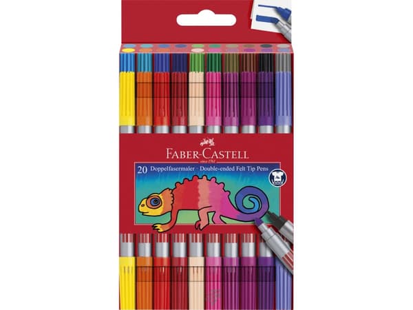 Faber-Castell - Fiberspetspenna med två spetsar - permanent - klara färger - vattenbaserat bläck - fin (paket om 20)