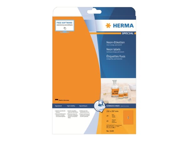 HERMA Special - Papir - matt - permanent selv-adhesiv - luminøs oransje - A4 (210 x 297 mm) 20 etikett(er) fluorescerende etiketter