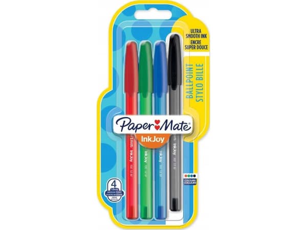 Papermate InkJoy 100ST, Klämma, Kulspetspenna, pinnformad, Svart, Blå, Grön, Röd, 4 styck, Medium