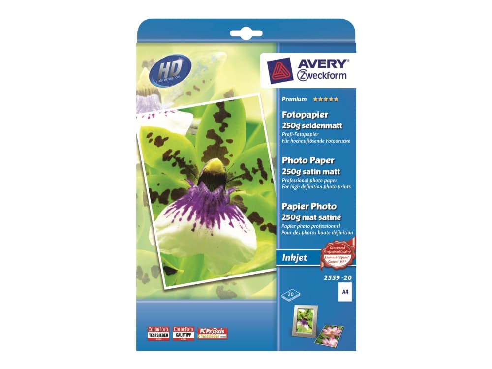 Avery Zweckform Premium Photo Paper 2559-20 - Matt - vit - A4 (210 x 297 mm) - 250 g/m² - 20 ark fotopapper