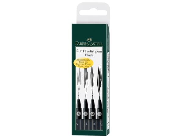 Taiteilijakynä Faber-Castell, musta, 4 eri viivanleveyden pakkaus