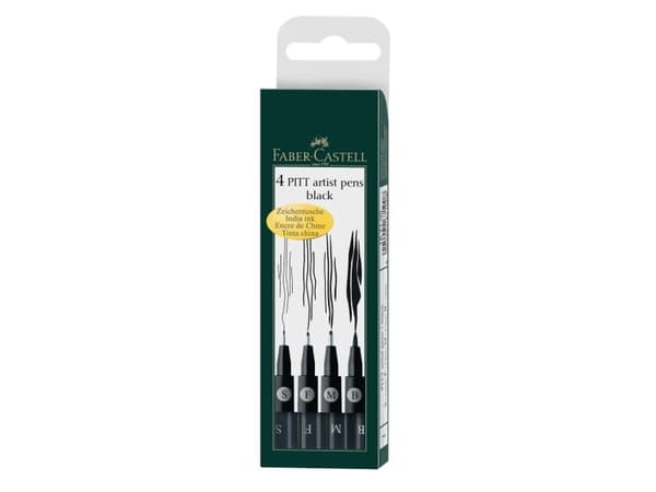 Taiteilijakynä Faber-Castell, musta, 4 eri viivanleveyden pakkaus