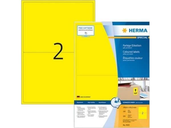 HERMA 4565, Keltainen, Suorakulmio, A4, Universaali, Matta, Laser/Inkjet