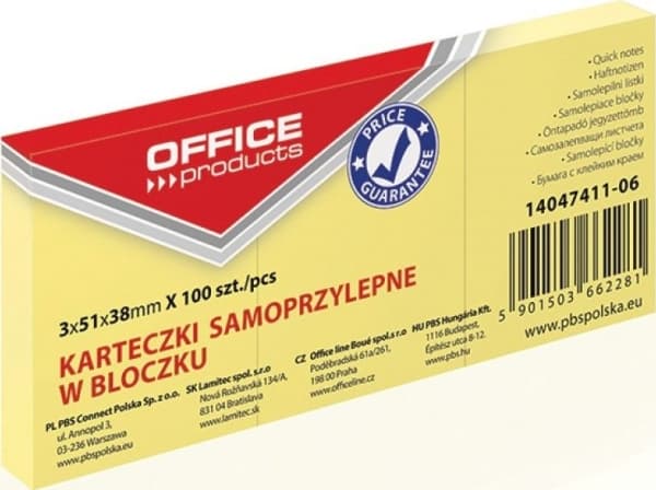 Office Products KARTECZKI OFFICE PRODUCTS 38 X 51 MM ŻÓŁTE (3 X 100)
