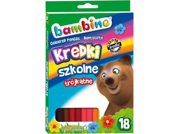 St. Majewski triangulära skolkritor, 18 färger, BAMBINO licens