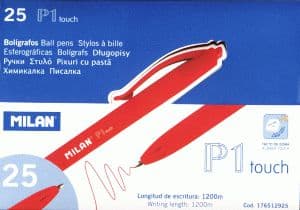 Milan 176512925, Klämma, Fastklämbar, indragbar kulspetspenna, Röd, 25 styck
