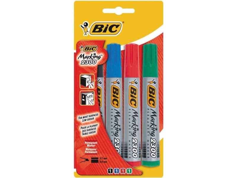Permanent marker BIC 2300, skrå, assorterede pakke a 4 stk.