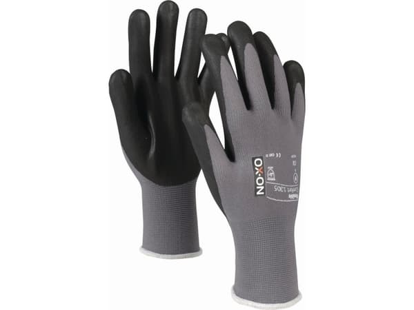 Arbejdshandsker, OX-ON Flexible Comfort 1305, sort/grå, str. 7