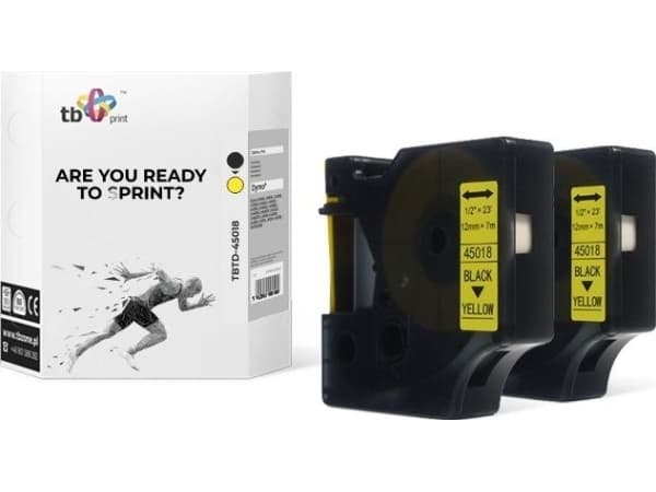 TBTD-45018 tape for DYMO Black on Yellow 12x7mm 2 stk.